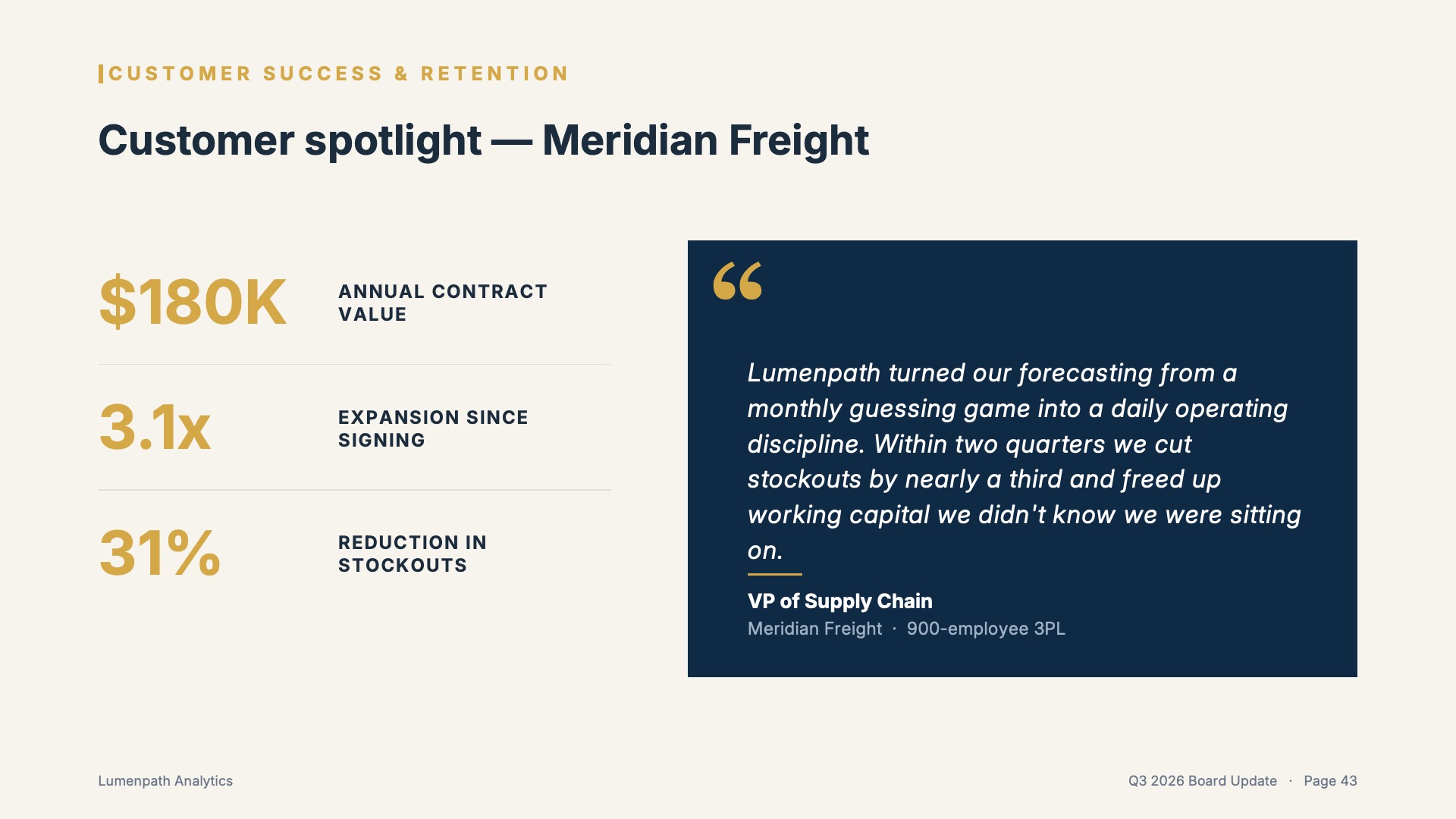 Customer Success — Meridian Freight spotlight