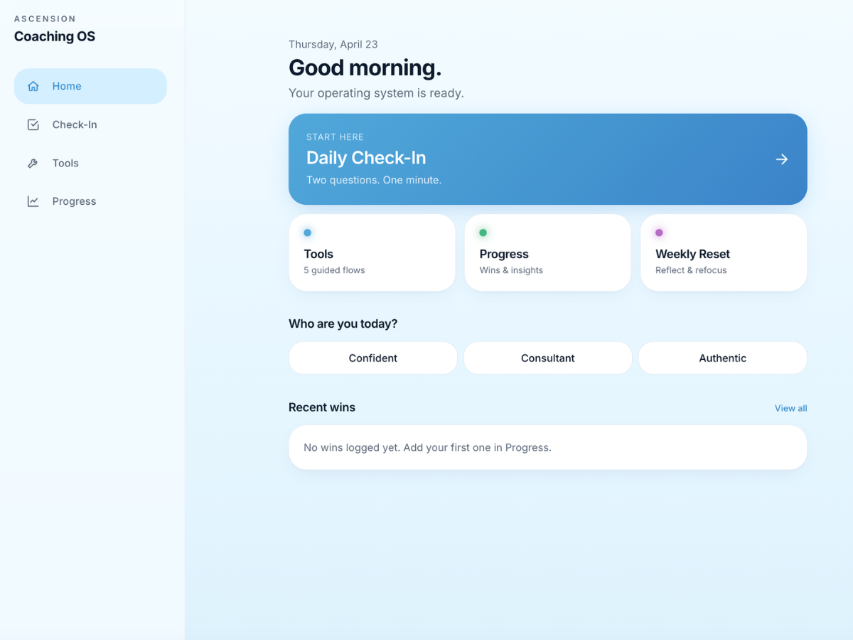 Coaching OS home dashboard