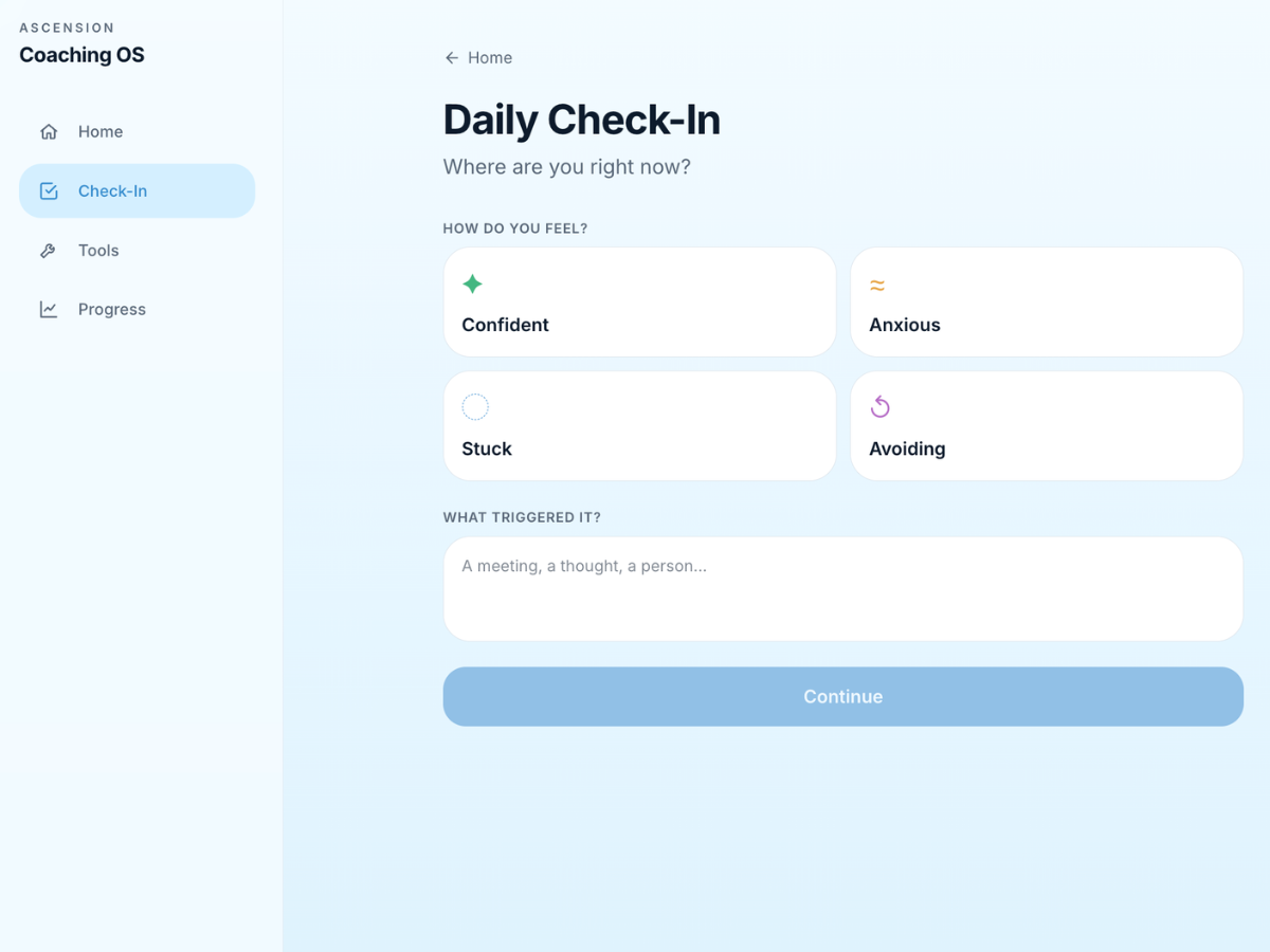 Daily check-in interface