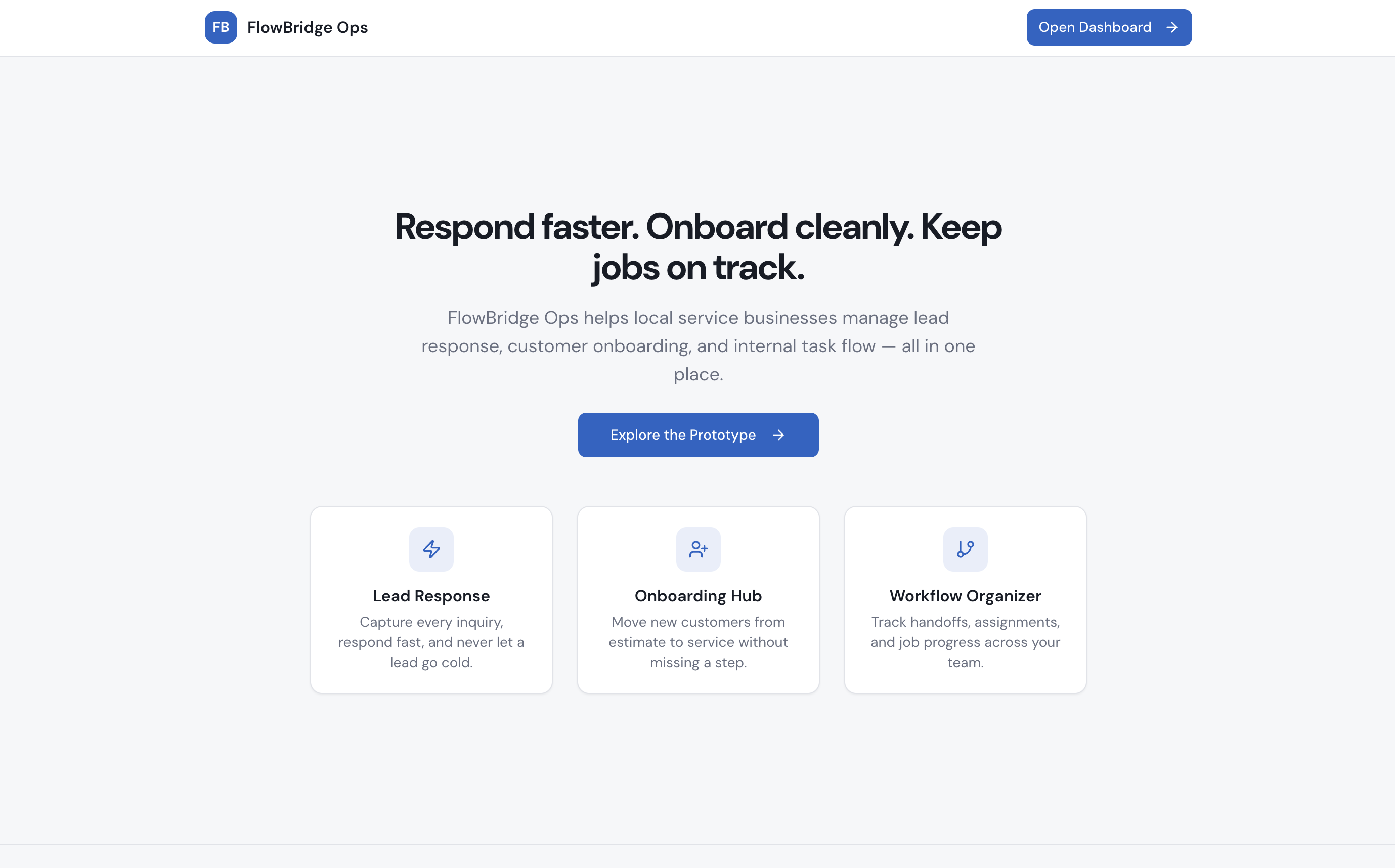 FlowBridge Ops — lead response, onboarding hub, and workflow organizer