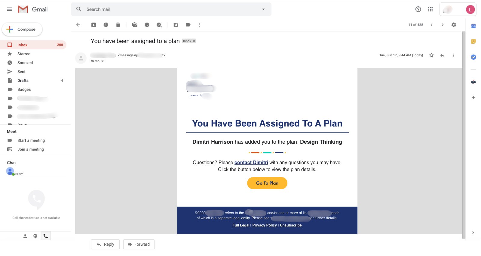 Plan assignment email