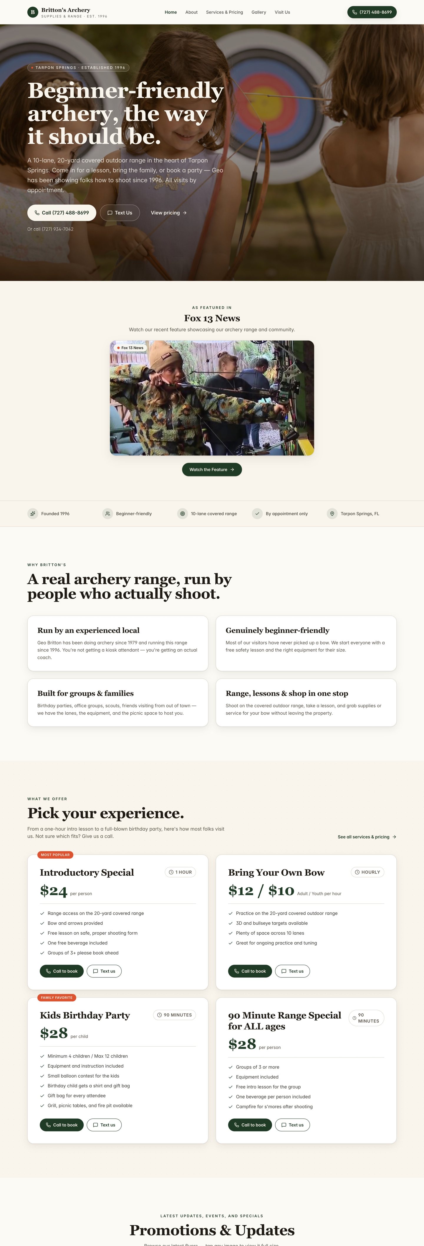 Britton's Archery desktop homepage