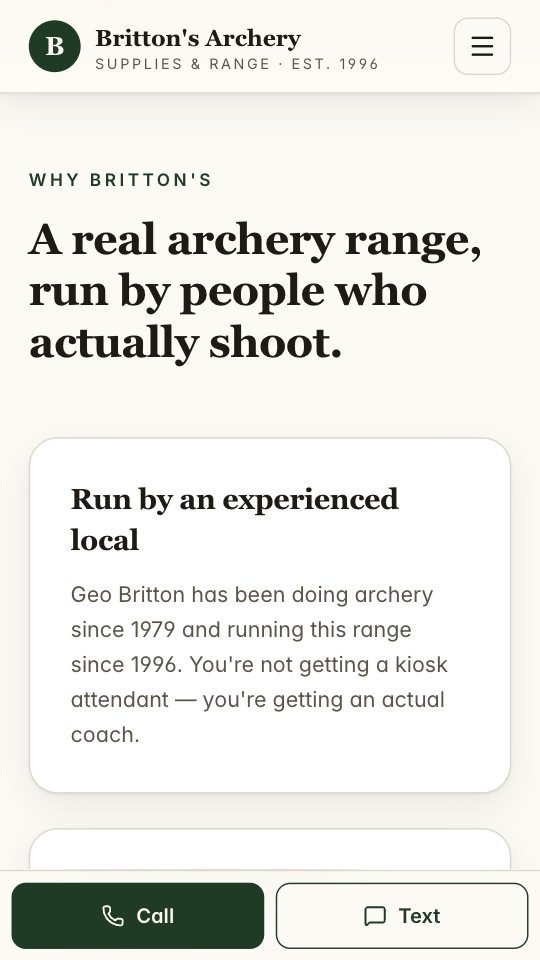 Britton's Archery on a phone